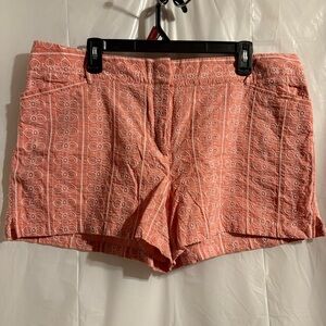 Loft 4” Shorts Womens Sz‎ 14 Pink White Floral Embroidered Cotton Casual Pockets